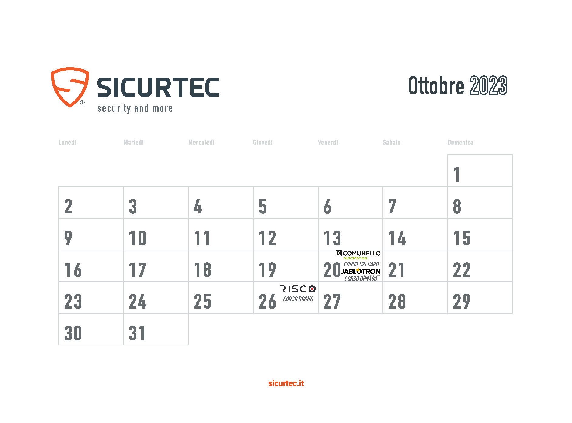 CALENDARIO CORSI DEL MESE